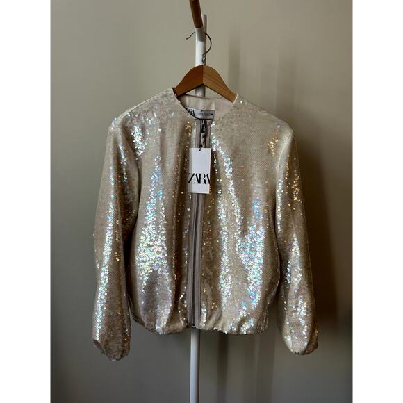 Zara Silver Sequin Jacket, Size Small (New with Tags) - Picture 1 of 7